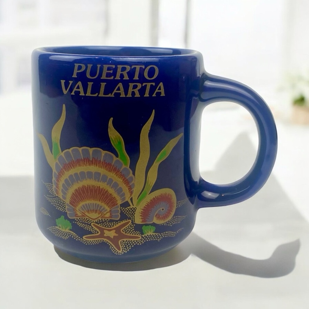 Puerto Vallarta Coffee Mug Cup 11oz Ceramic Glazed Blue Excellent Condition